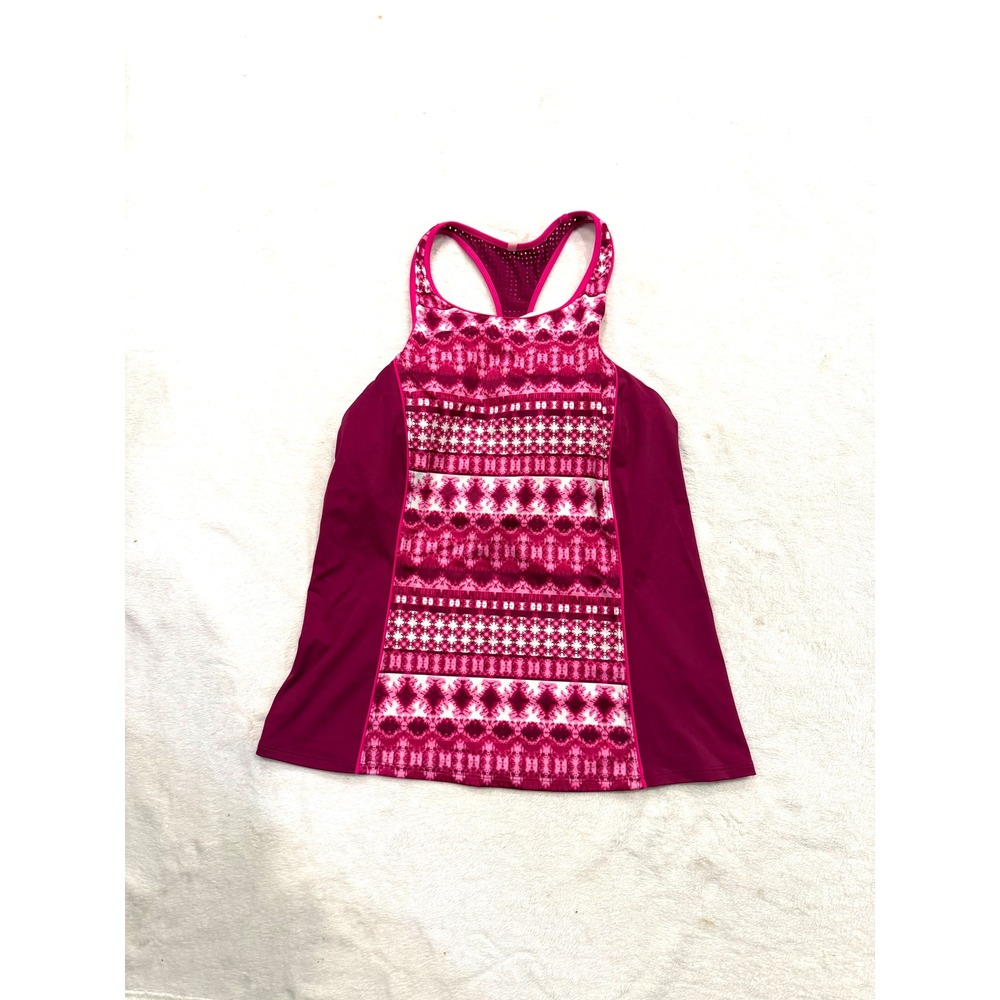 Lands End Womens Pink Geometricâ Mesh Racerback Active Tank Top Built-In Bra 12